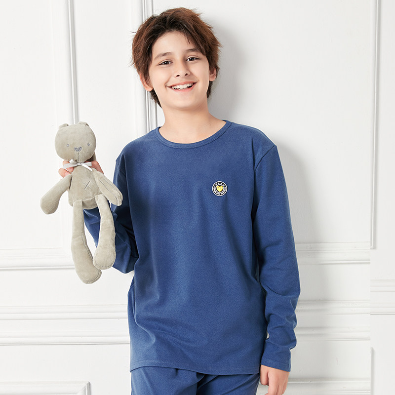 男大童秋衣秋裤磨毛纯色春秋胖男童儿童打底内衣套装保暖加肥加大