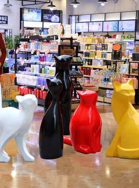 户外楼盘售楼玻璃钢抽象猫雕塑摆件园林景观酒店大堂落地动物摆设