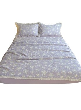 豆蔻年华浪漫紫色碎花全棉双层纱夏被四件套韩系花边空调被1.8m