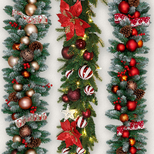 圣诞花环门挂落雪圣诞节装饰藤条摆件装饰品5N0cm挂件商场场景布