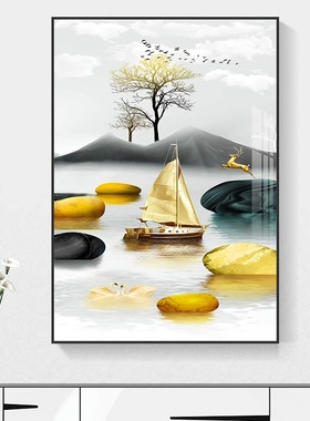 入户玄关装饰画竖版简约走廊过道墙壁画北欧招财麋鹿客厅挂画