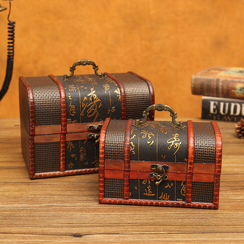 古风复古儿童百宝箱宝藏盒化妆收纳盒带锁密码首饰盒木箱小木盒子