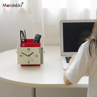 满得达入户玄关摆件客厅桌面座钟办公桌创意储物时钟装 饰品