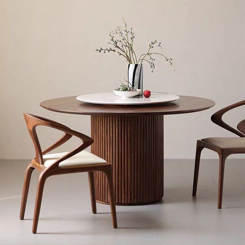 北美黑胡桃木圆形餐桌全实木圆桌北欧小户型客厅吃饭家用原木桌子