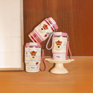 Tagi.《爆米花》双饮吸管咖啡可携式手拎不锈钢随行保冷保温杯新