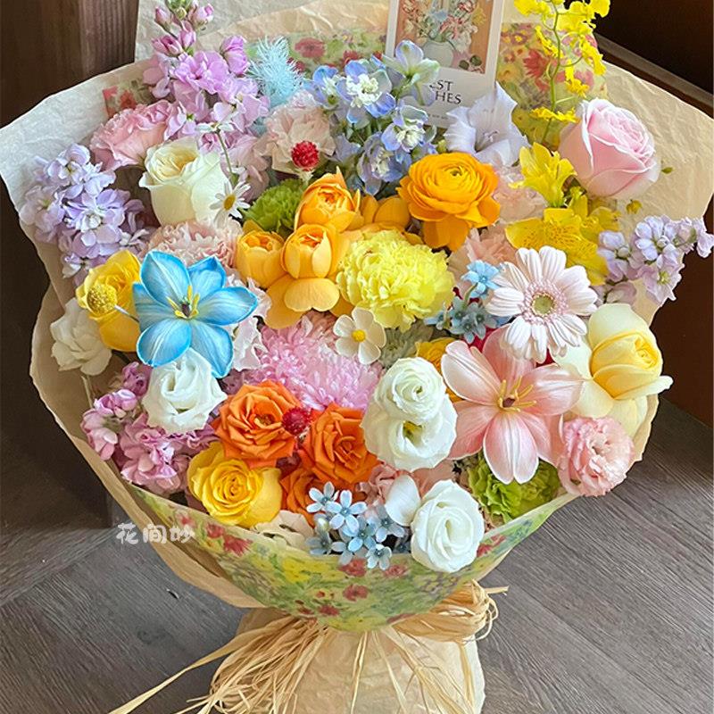 春日浪漫混搭多巴胺花束成品彷真花创意生日礼物送女生三八节礼物