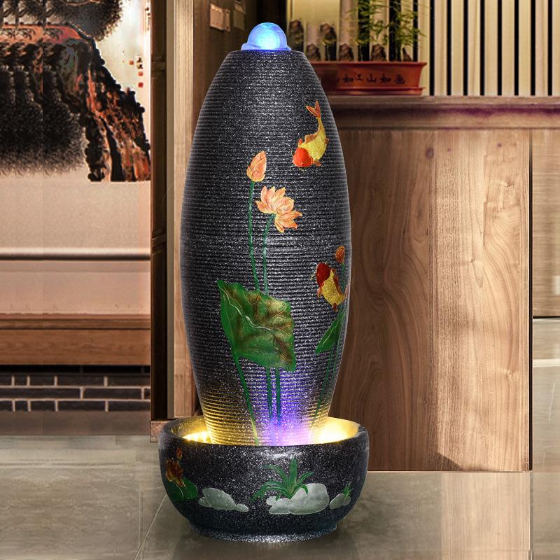 流水喷泉客厅办公室生财摆件风车水轮家居装饰加湿球落地开业礼品