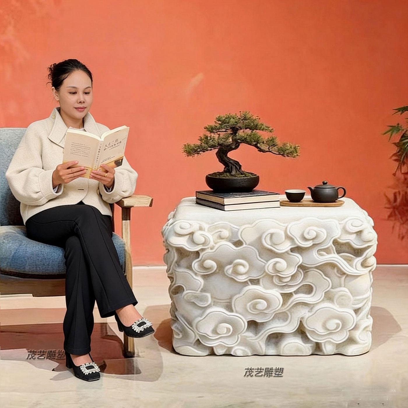 石雕汉白玉祥云柱石桌石凳青石仿古茶桌花架盆景底座石墩子庭院