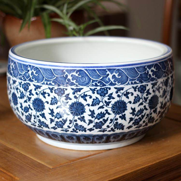 景德镇经典缠枝莲仿古瓷缸瓷盆鱼缸花钵口部开放式设计造型独特,家居饰品,花盆,淘宝优惠券,粉丝福利购,淘宝优惠卷