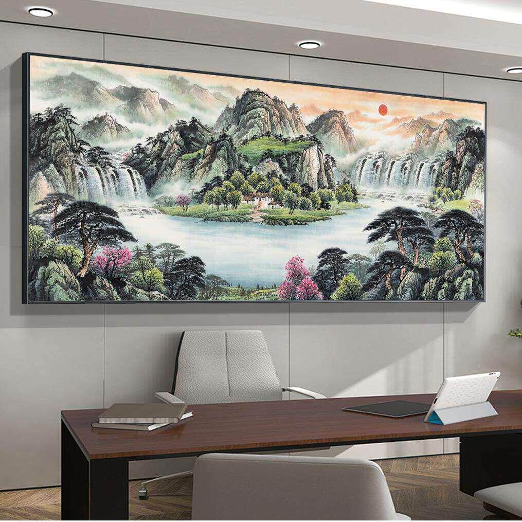 金山聚宝盆山水画字画办公室挂画国画客厅沙发背景墙装饰壁画国画