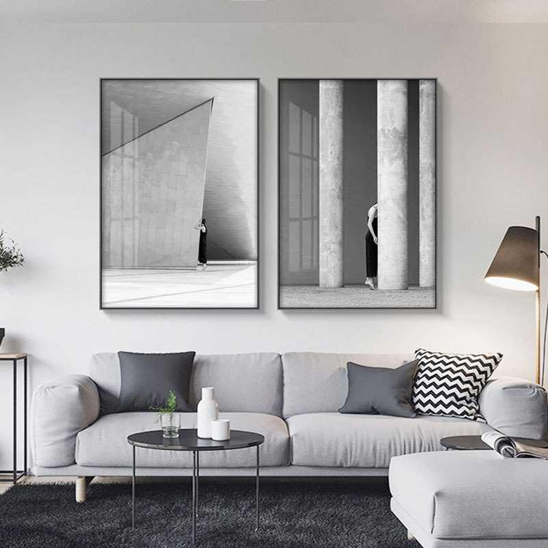 现代风格客厅大气简约玄关壁画工业风客厅走廊挂画黑白建筑装饰画图片