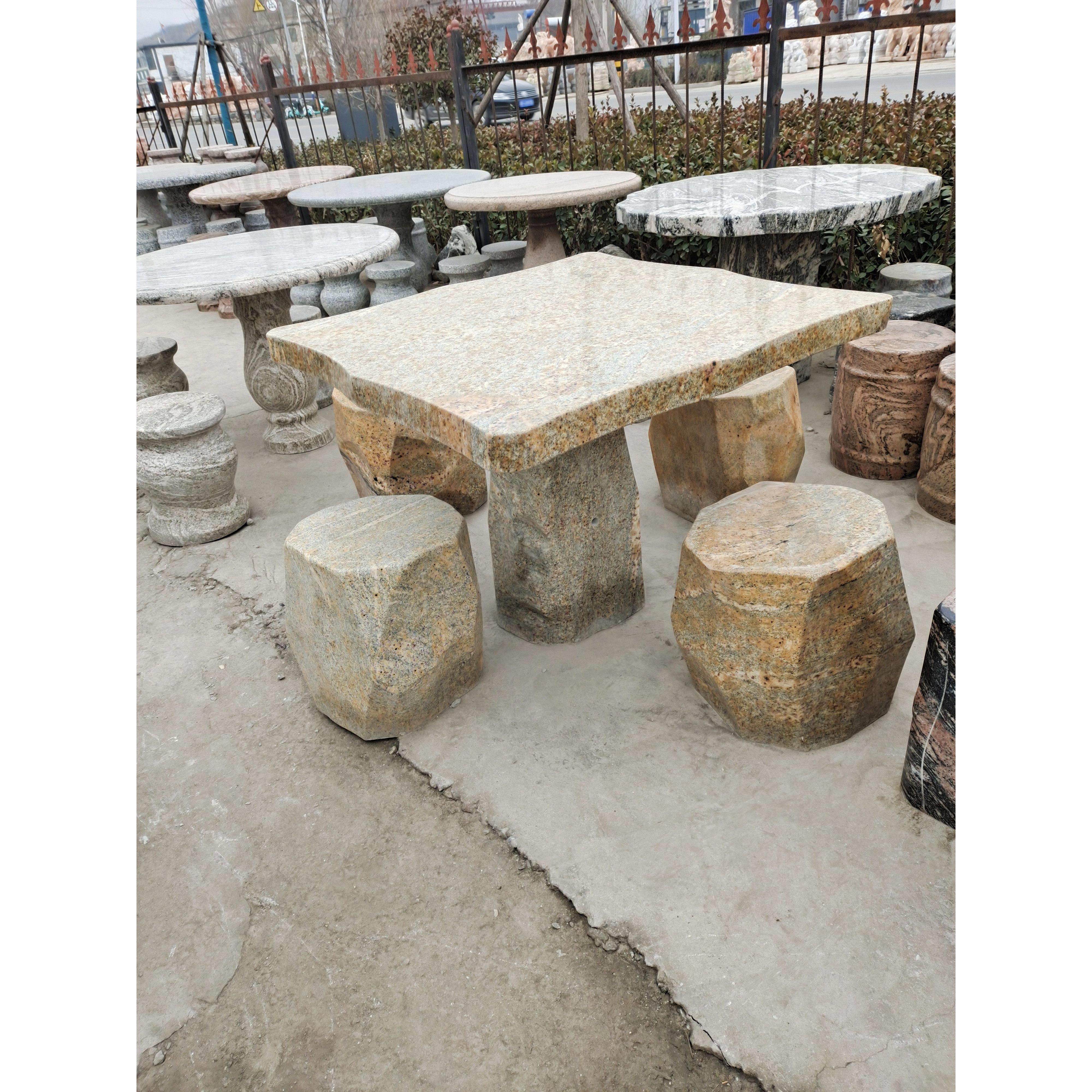 石桌石凳天然大理石花岗岩庭院户外别墅石台室外天然石花园石头桌