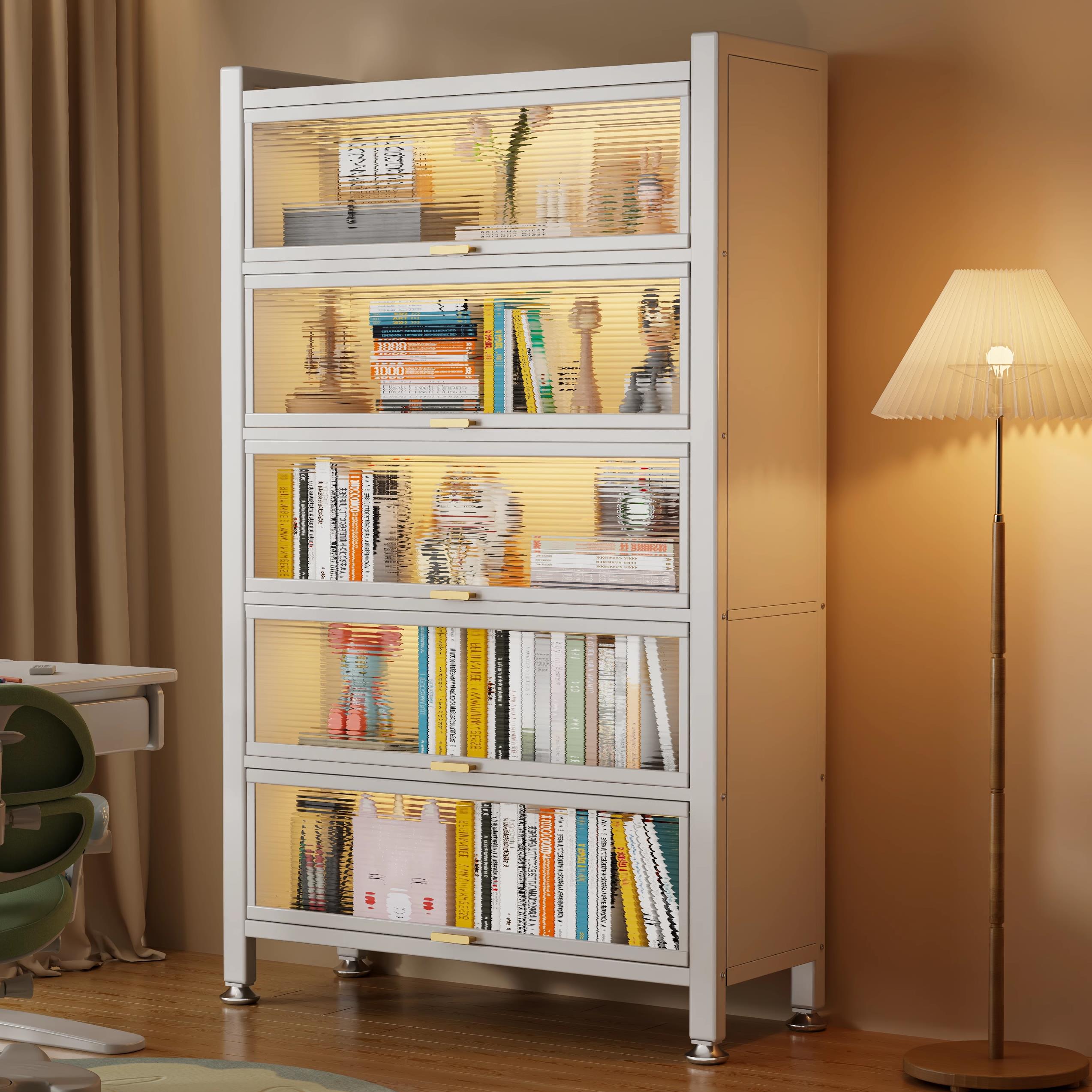 钢制书柜带柜门新型书架落地置物架学生家用收纳柜一体多层展示柜