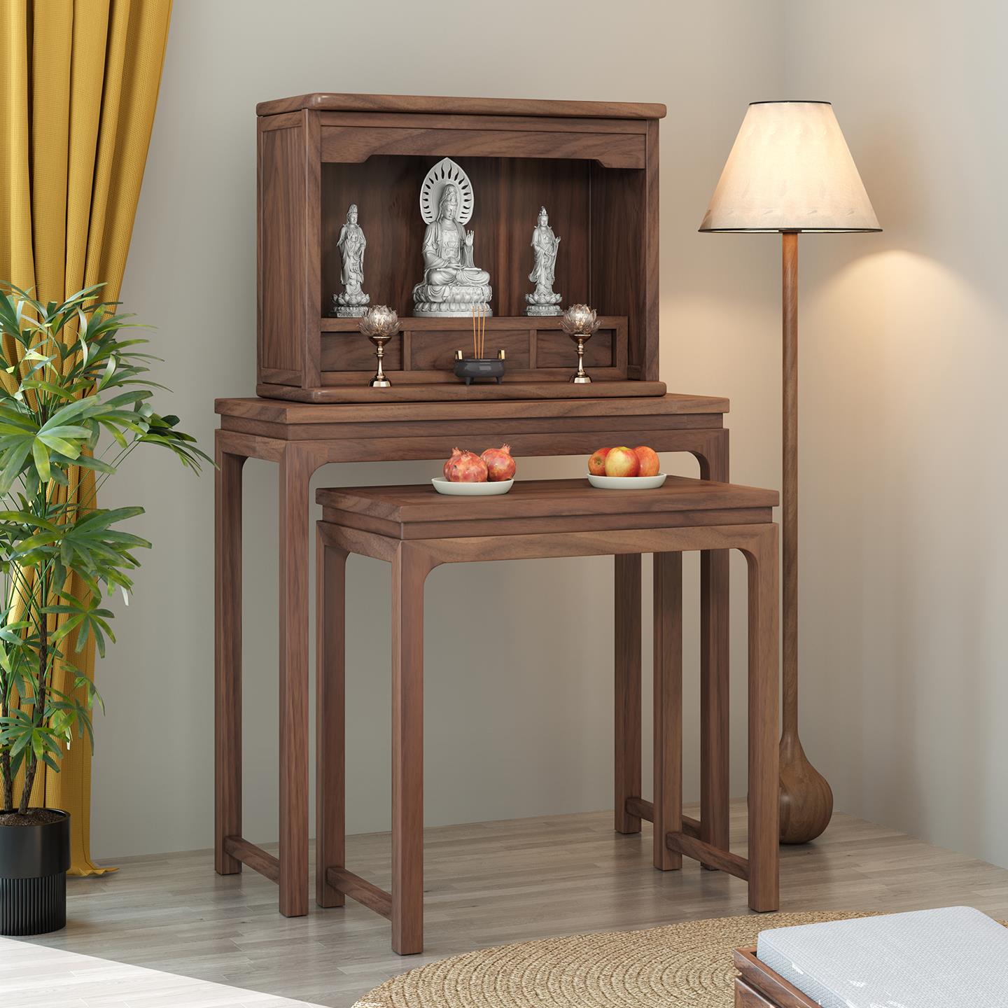 宏海新中式黑胡桃木实木佛龛供桌神台佛龛柜佛台关公供奉台菩萨柜