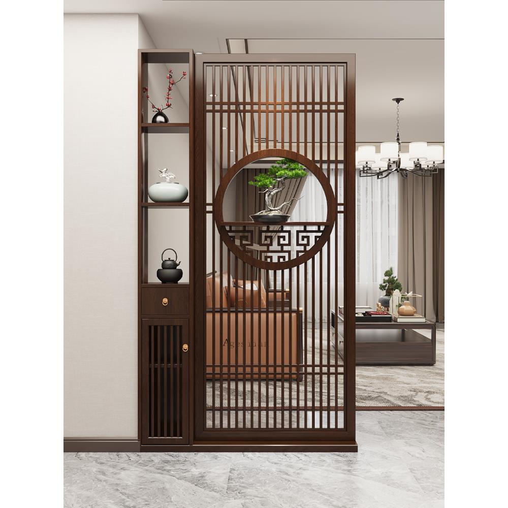 新中式实木屏风玄关柜入户正对客厅进门遮挡隔断柜镂空格栅置物架