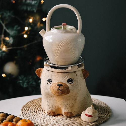 原来是泥可爱小狗炭炉户外陶瓷围炉煮茶烤茶家用烤奶罐罐茶套组