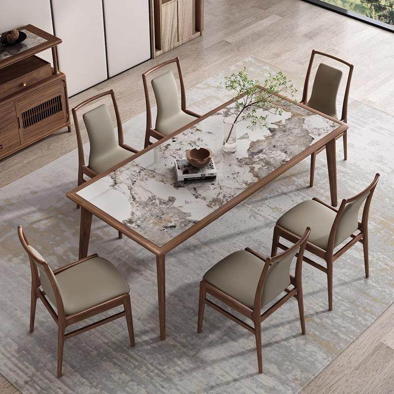 潘多拉岩板餐桌榆木长方形轻奢家用小户型吃饭桌新中式餐桌椅组合