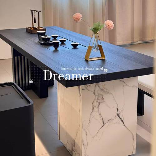 意式极简大理石实木茶桌现代轻奢泡茶桌高级感设计师创意茶台家用