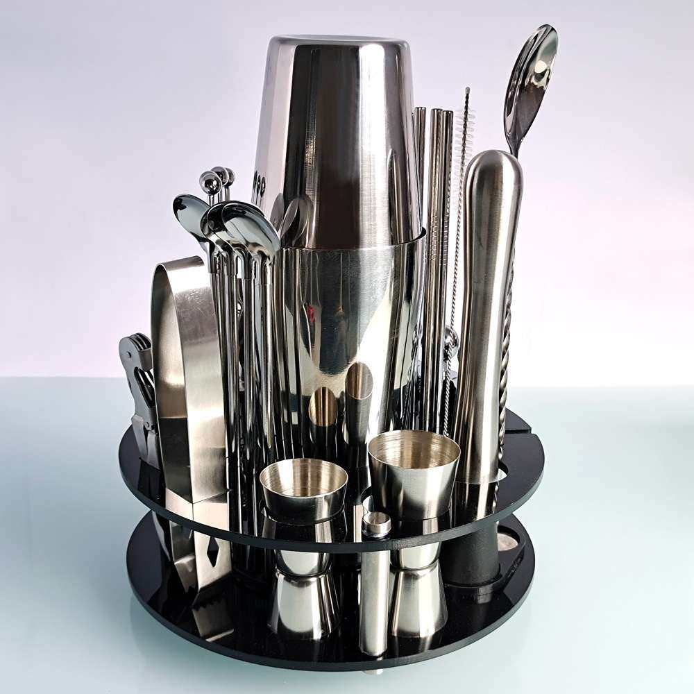 新款美式30件套不锈钢调酒器鸡尾酒套装波士顿摇床圆形亚克力转盘,餐饮具,调酒器,淘宝优惠券,粉丝福利购,淘宝优惠卷