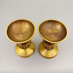 古玩铜器收藏铜摆件 铜蜡台一对 家居装饰桌面创意礼品工艺品