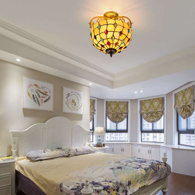 30CM欧琈蒂凡尼彩色珠子暧色彩色玻璃餐厅卧室走廊浴室琉璃吸顶灯