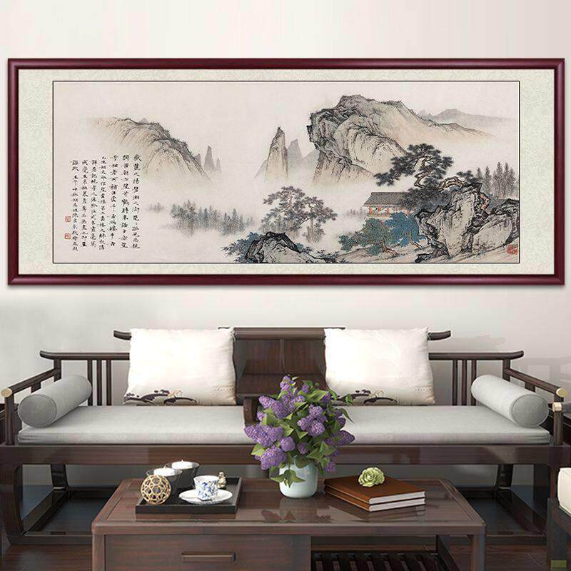 新中式山水风景装饰画客厅沙发背景墙挂画有框宣纸画