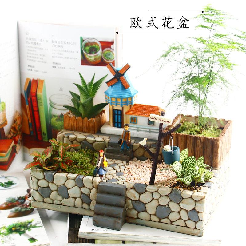 创意个性欧式城堡室内多肉植物盆栽艺术大号花盆树脂摆件家居摆设
