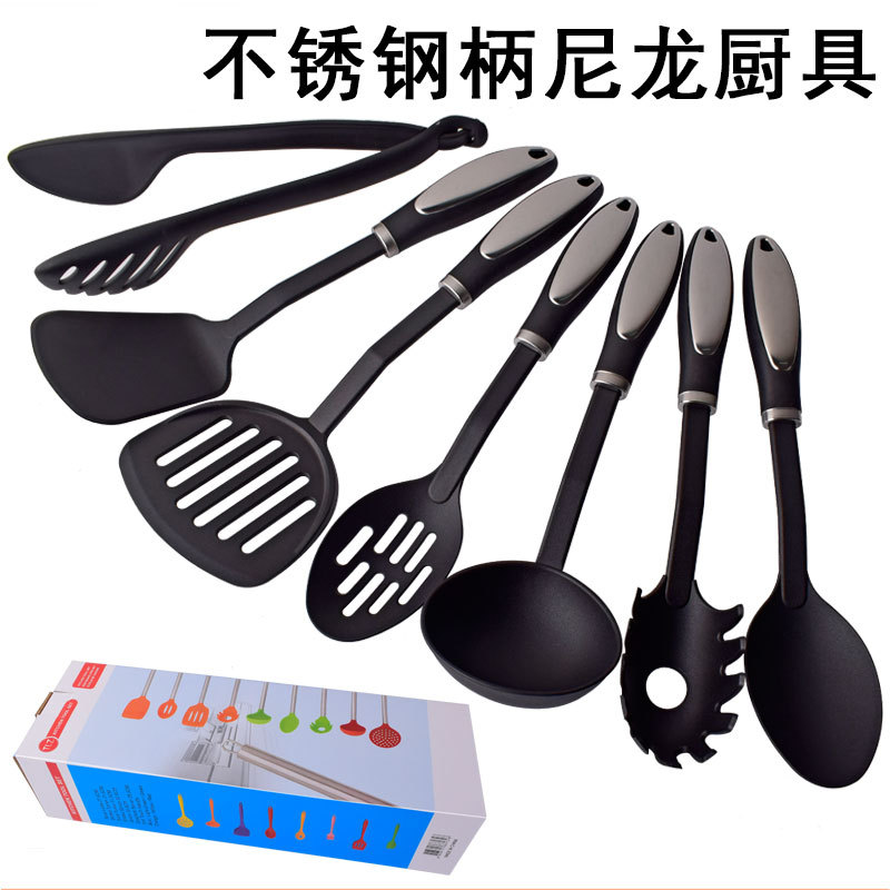不锈钢柄尼龙厨具套装食物夹不粘锅锅铲汤壳烹饪勺铲漏铲厨房工具