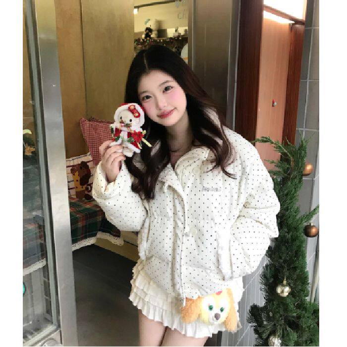 甜美波点立领羽绒棉服女冬季小个子宽松面包服棉袄外套学生潮流