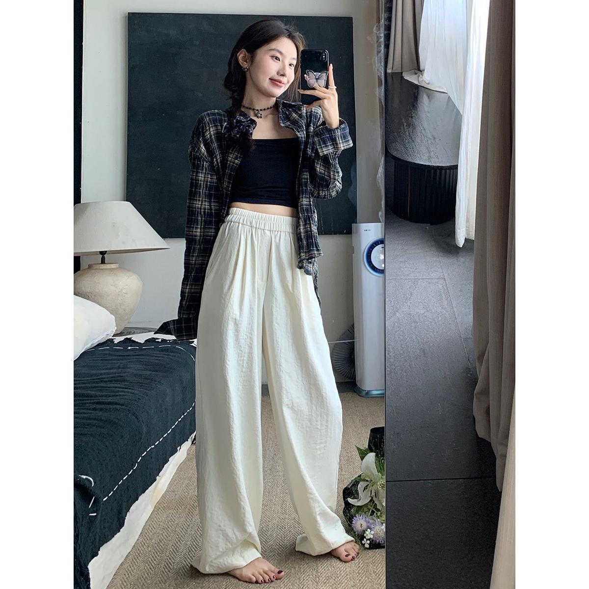 直质量高腰垂感宽松阔腿裤2025拖地奶芙裤慵懒风直筒休闲裤