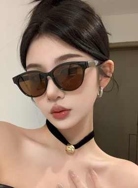 复古黑框茶侧面珍珠设计猫眼墨镜女方圆脸显瘦大框高级感太阳镜