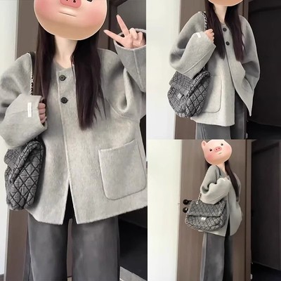 灰色短款毛呢子外套女春秋冬2024年新款高级感小个子香风初秋大衣