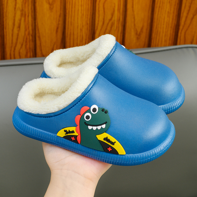【防滑软底】儿童防水棉拖鞋加绒保暖居家外穿男童女宝宝恐龙棉鞋