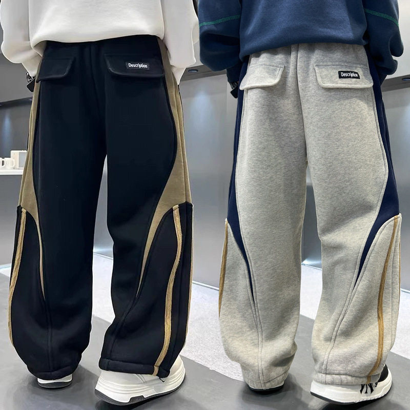 男童裤子中大童男孩新款潮流拼色宽松休闲阔腿裤春秋款儿童装卫裤