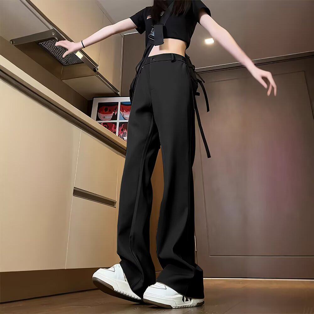 春秋黑色百搭微喇西裤男潮美式cleanfit喇叭垂感休闲西装裤子长裤