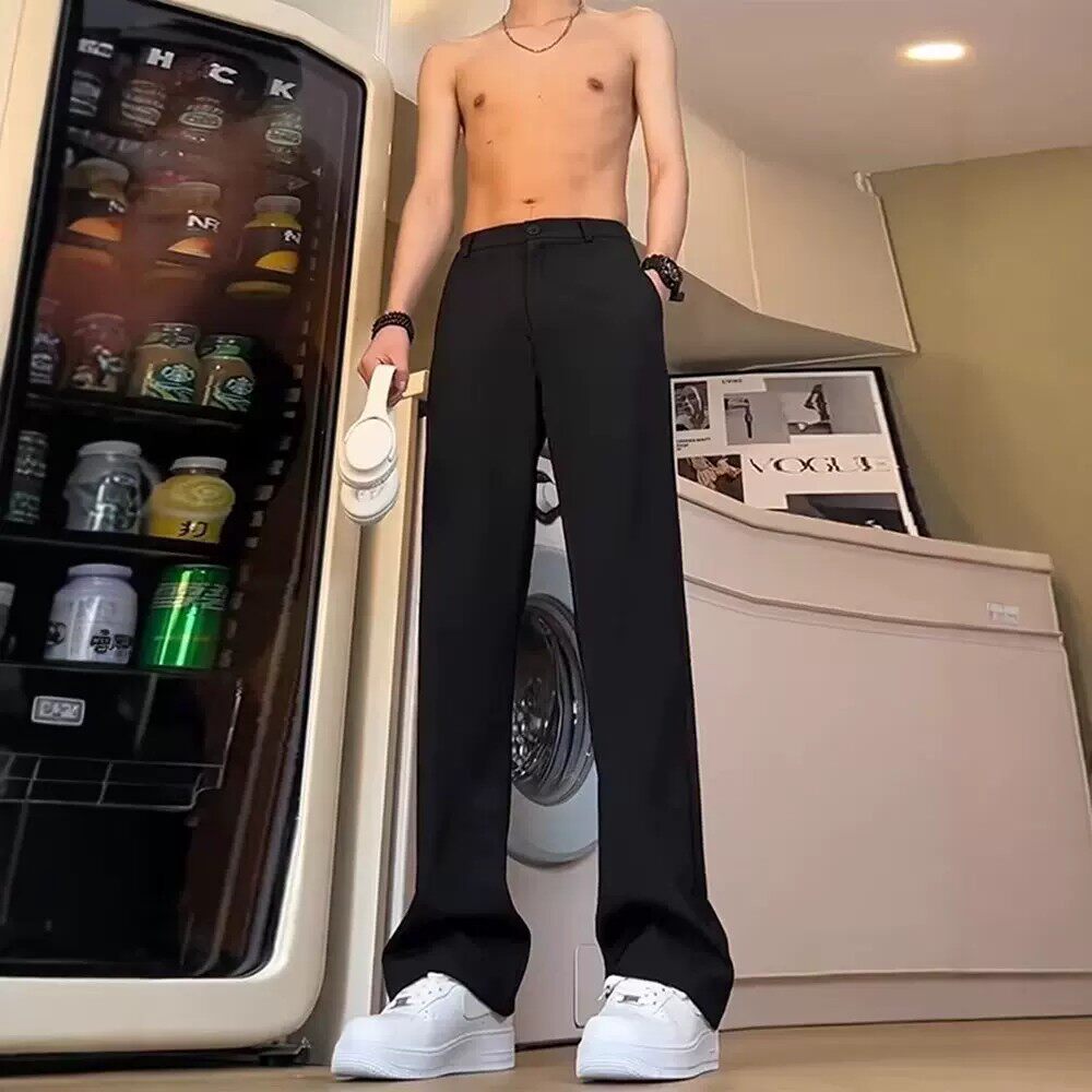 春秋男士西裤潮流美式弯刀微喇修身垂顺抗皱休闲裤感男款裤子