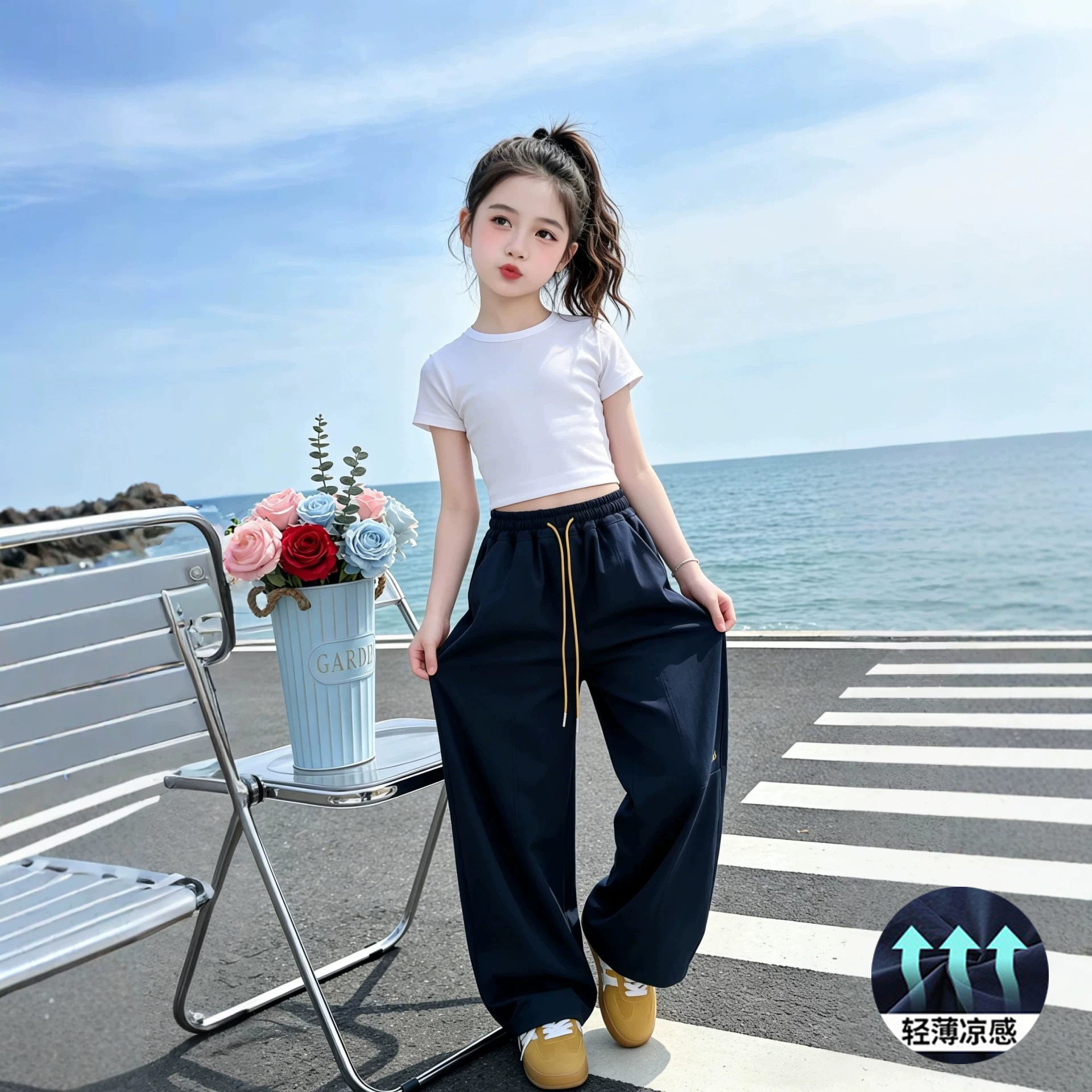 女童夏款弯刀裤新款洋气女孩宽松休闲长裤中大童夏季时尚裤子