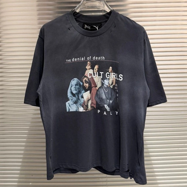 Paly Hollywood 26ss新款美潮复古做旧vintage洗水宽松短袖T恤