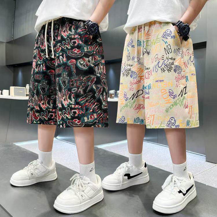 字母满印针织短裤男夏季潮牌潮流炸街半裤子民族风休闲运动五分裤