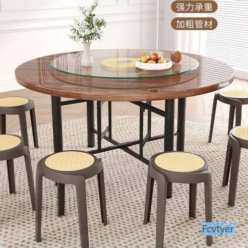 奕星琳饭SCJ店大圆桌圆桌面食堂面人板15人家带10台餐馆木实折叠