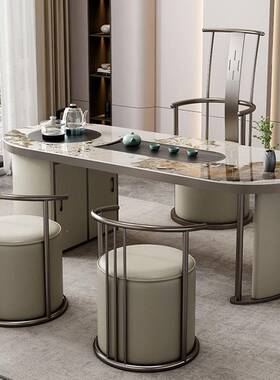 轻岩茶代板台VLE奢桌茶桌椅组合现茶台简约茶桌办公室茶具套装一