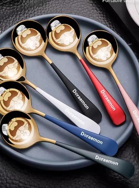 不锈钢勺子卡通韩式可爱汤匙家用少女ins勺子创意儿童吃饭勺调羹