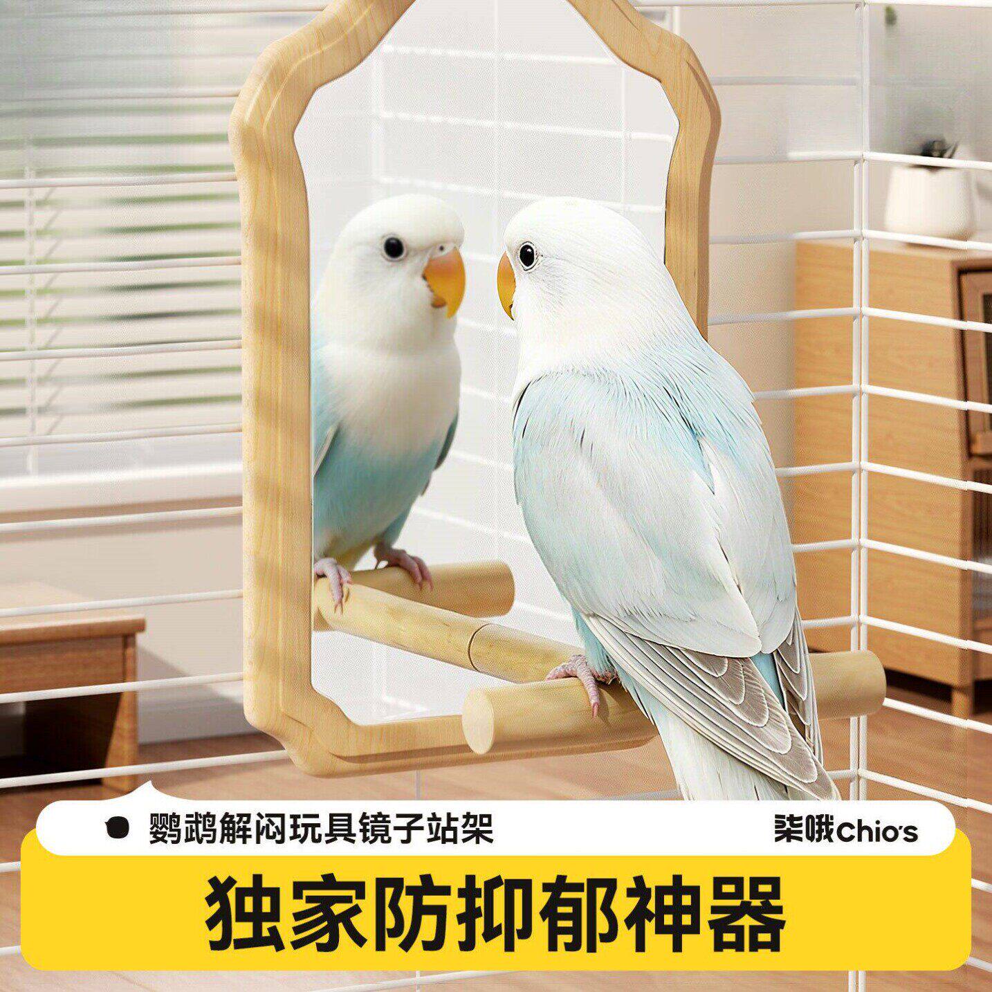 鹦鹉镜子自嗨解闷小鸟玩具原木站杆挂笼镜牡丹虎皮鸟笼装饰磨爪棒
