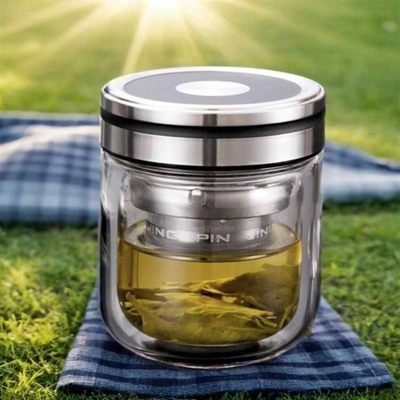 耐高温双层玻璃杯茶水分离泡茶杯小巧杯子高颜值女生矮胖杯办公室