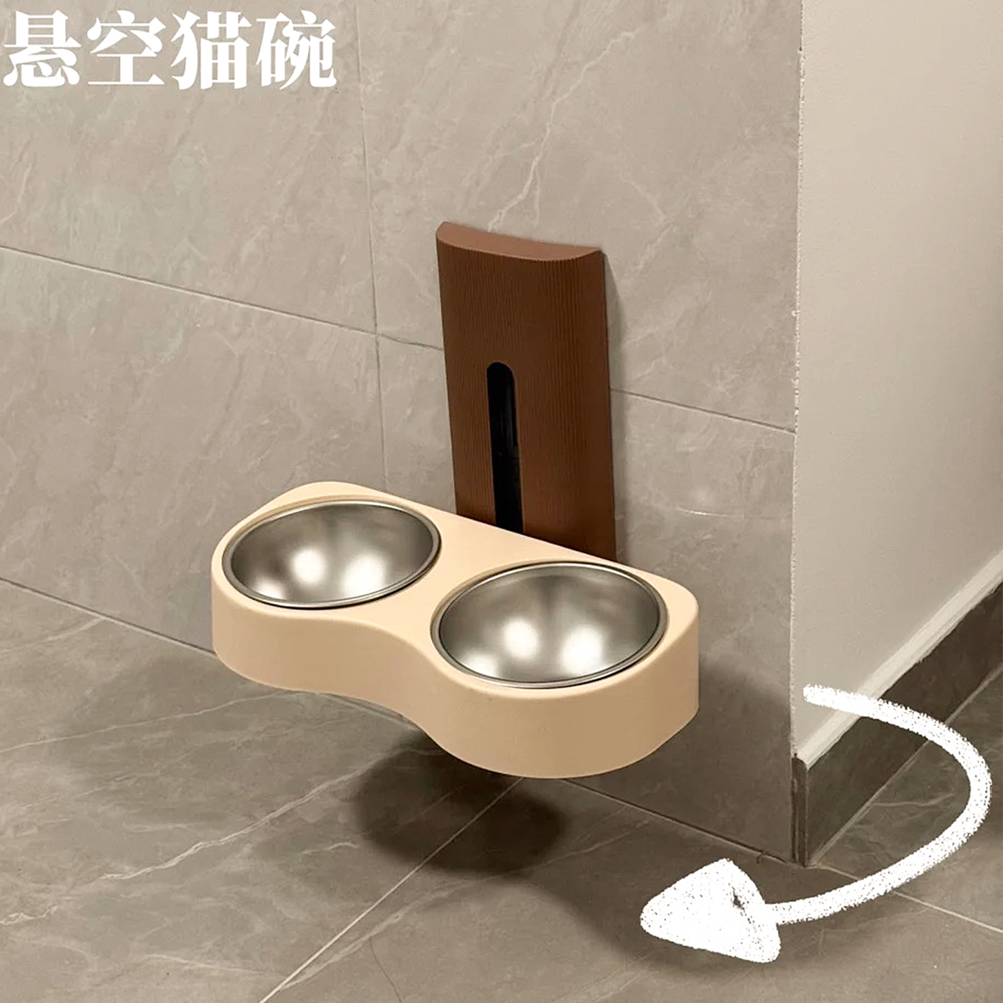 悬空猫碗!双碗不锈钢防打翻护颈椎狗碗水粮一体可调节易打扫高脚