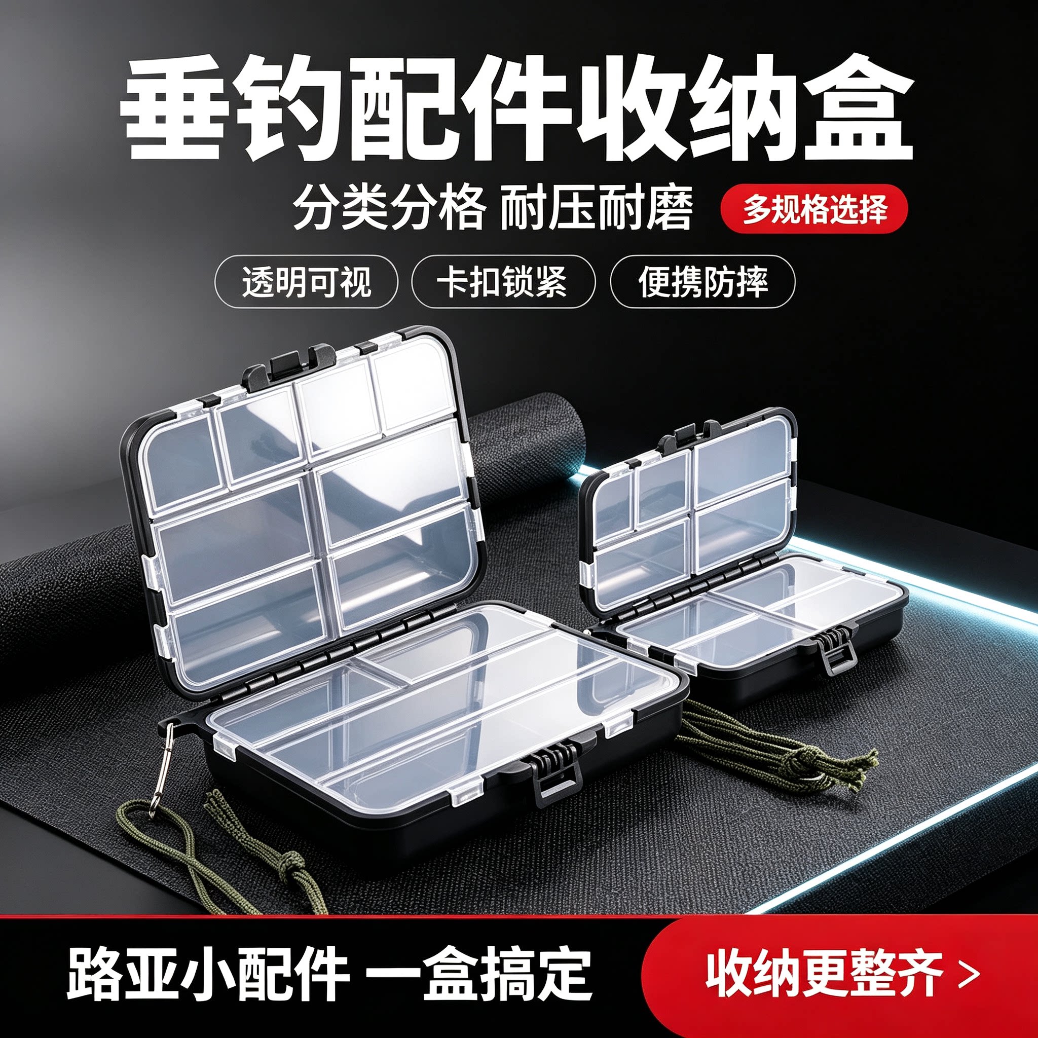 路亚小配件盒微物鱼钩别针收纳盒便携双层迷你假饵亮片小号盒渔具