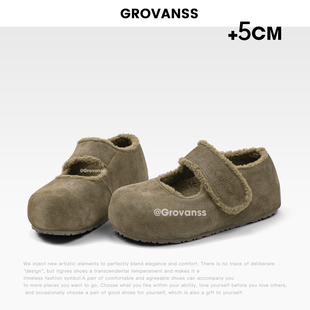 【高梵诗】平底内增高冬季加绒玛丽珍鞋女2025新款全包保暖勃肯鞋