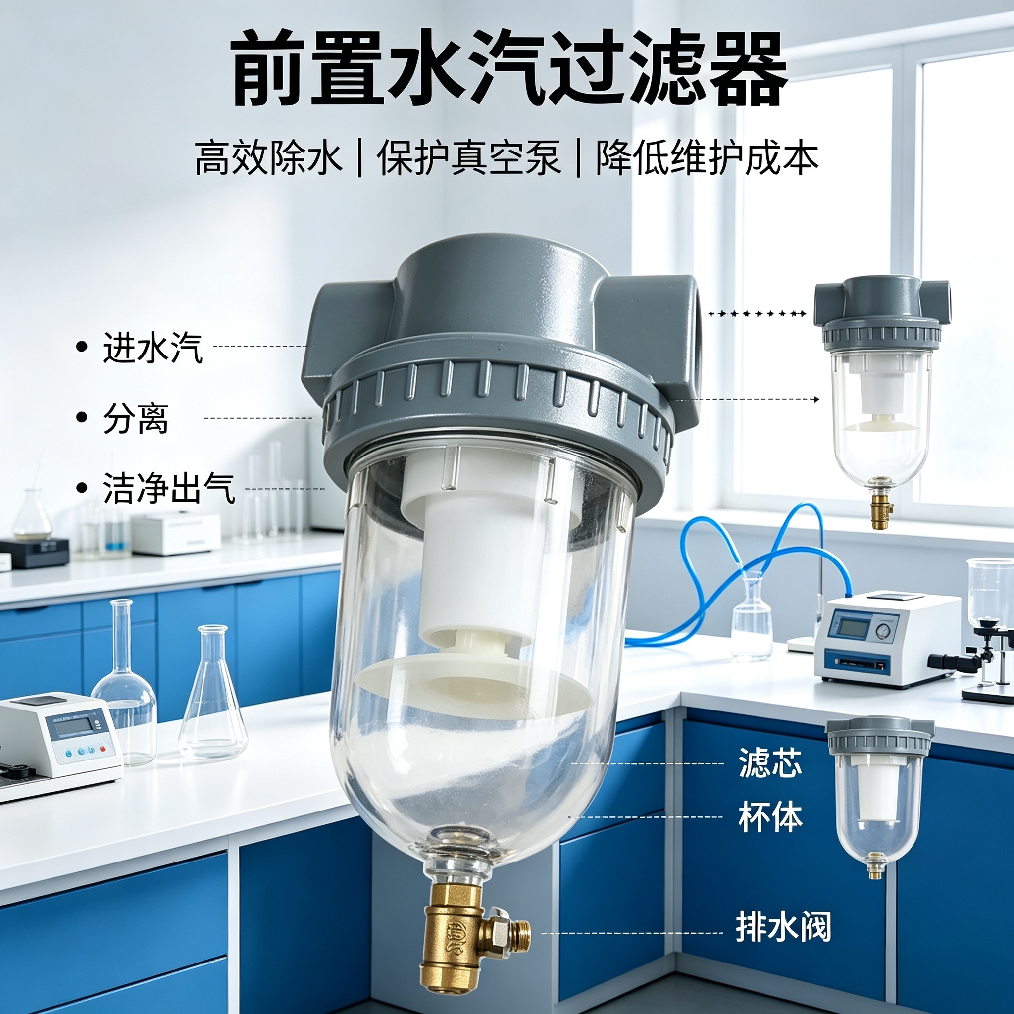 真空泵汽水过滤器 负压专用水分分离器真空泵前置进气Y口滤水除水图片