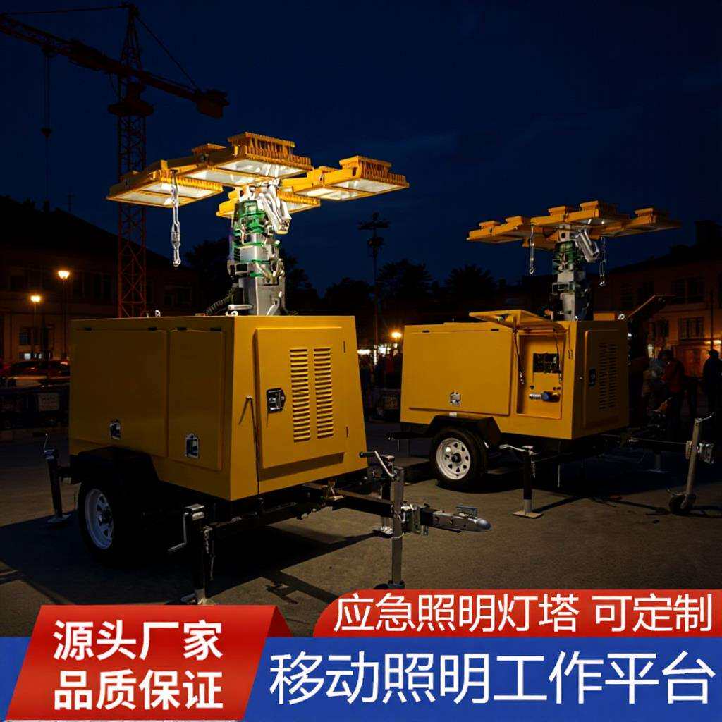 移动照明工作平台液压升降工作灯柴油发电拖挂式防汛应急照明灯塔
