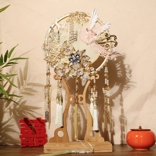 团扇凤求凰婚礼团扇喜扇成品超仙材料包diy高级双面重工